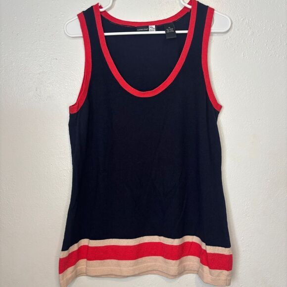 Saks Fifth Avenue Clothes Real Navy Blue Red & Beige Striped Wool Blend Vest - Picture 2 of 7